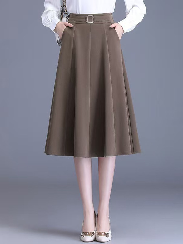 A-Line Skirt Midi - プラスサイズの女性のスリムフィット弾性ウエストミディスカート A ライン韓国スタイルカジュアル春夏ソリッドカラープリーツスカート