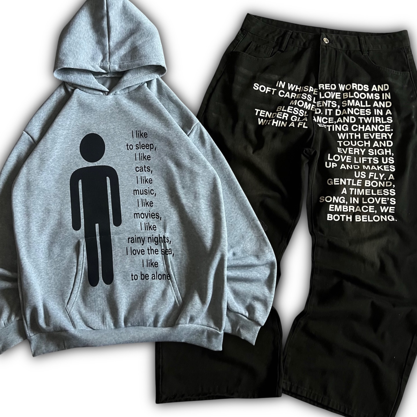 Women'S Fashion Hoodie - アメリカンパターンレタージーンズ Y2K メンズパーカーセット ストリートウェア ゴシック 原宿系