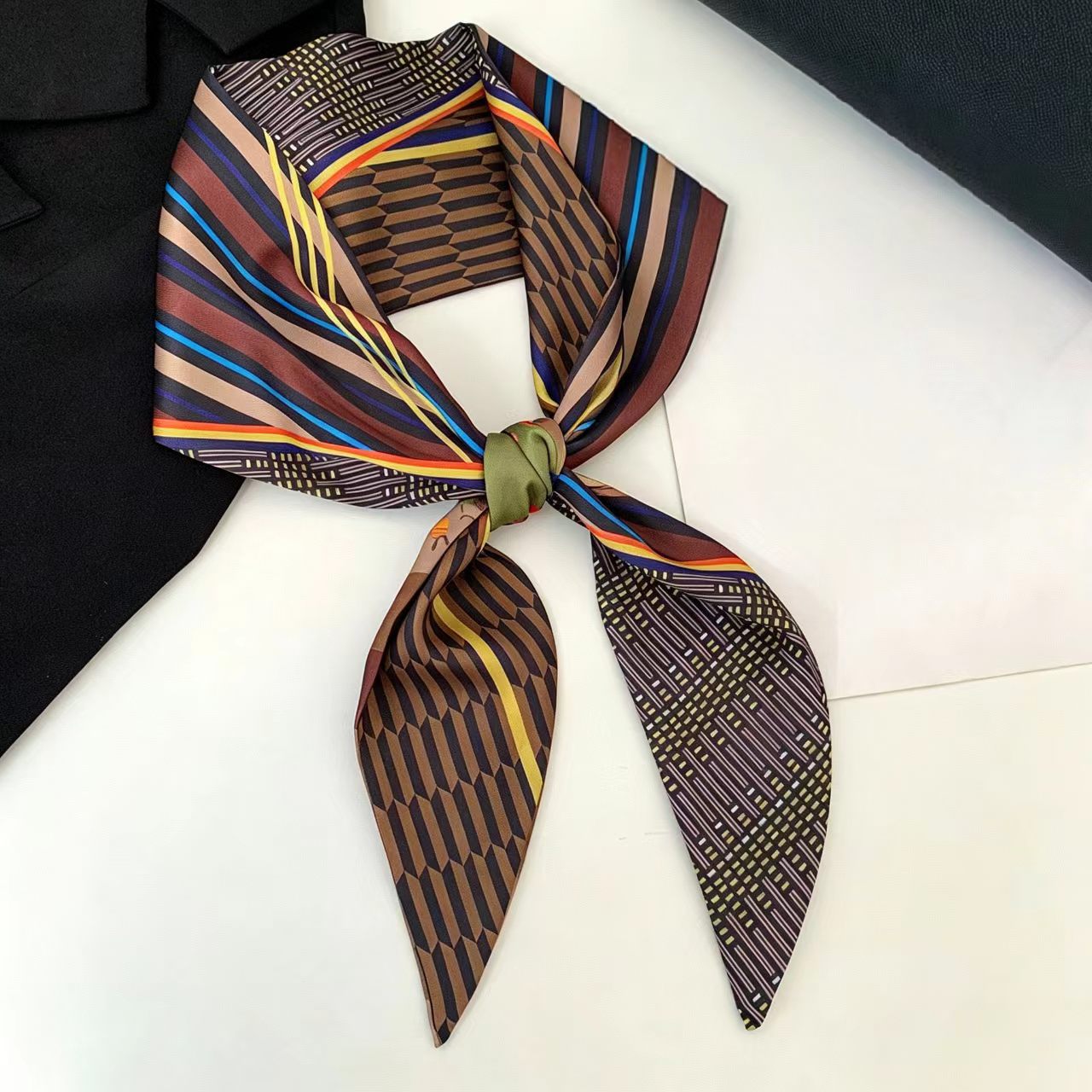 Women Fashion Necktie - 高級プリントロングヘアリボンベベルシルクスカーフ女性ネクタイハンドバッグスカーフサテンスキニーヘッドスカーフレディーススカーフジーンズベルト