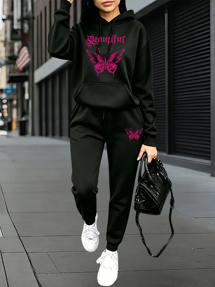 Women Fashion Outfits - 秋冬デイリーカジュアルスポーツジョガーセット パーカー+スウェットパンツ ホームアウトドア快適ウェア 2026年ファッショントラックスーツ 女性用
