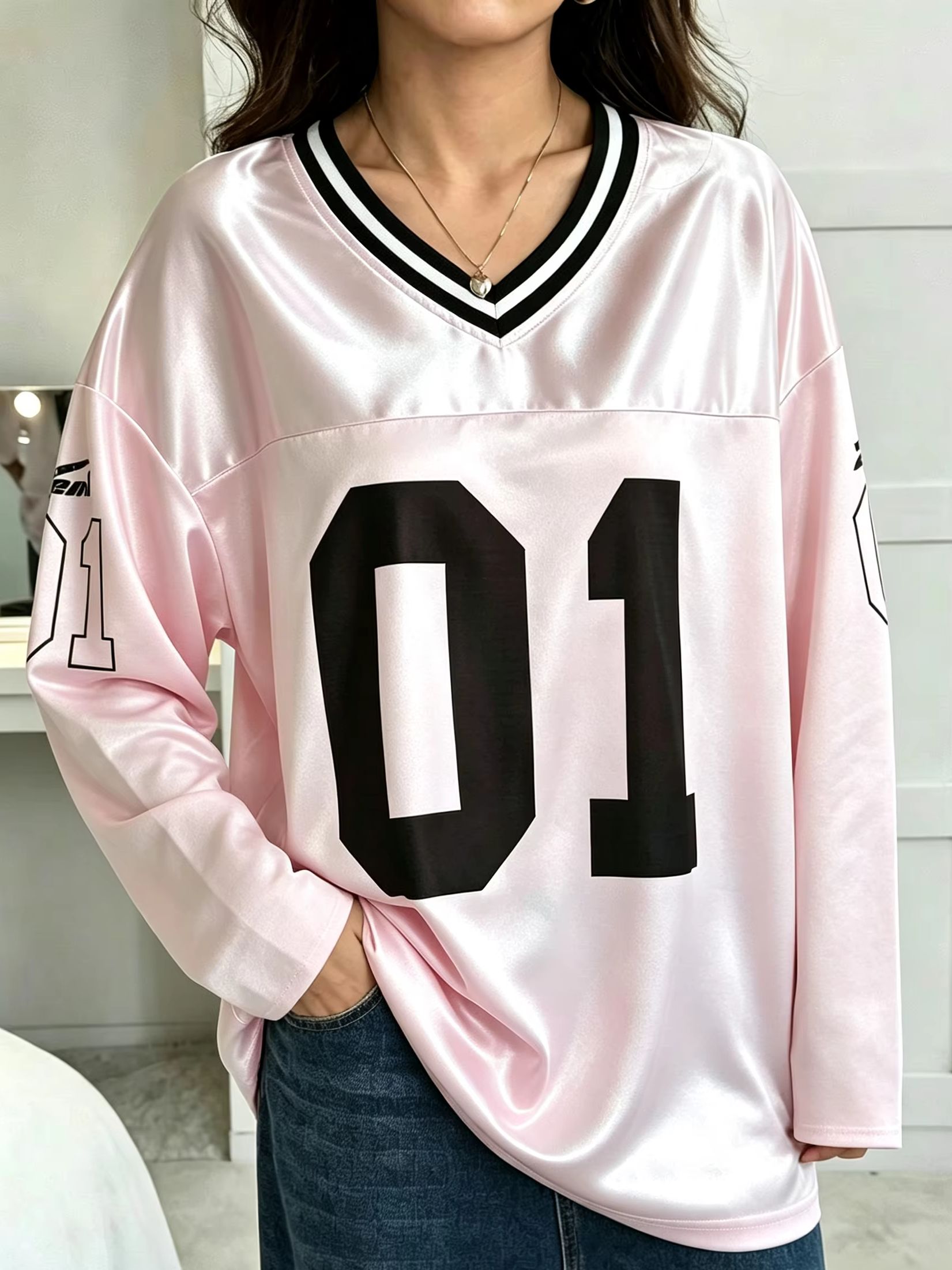 Trend Women Fashion - メンズ・レディース ヴィンテージ 長袖 オーバーサイズ 01 ナンバープリント