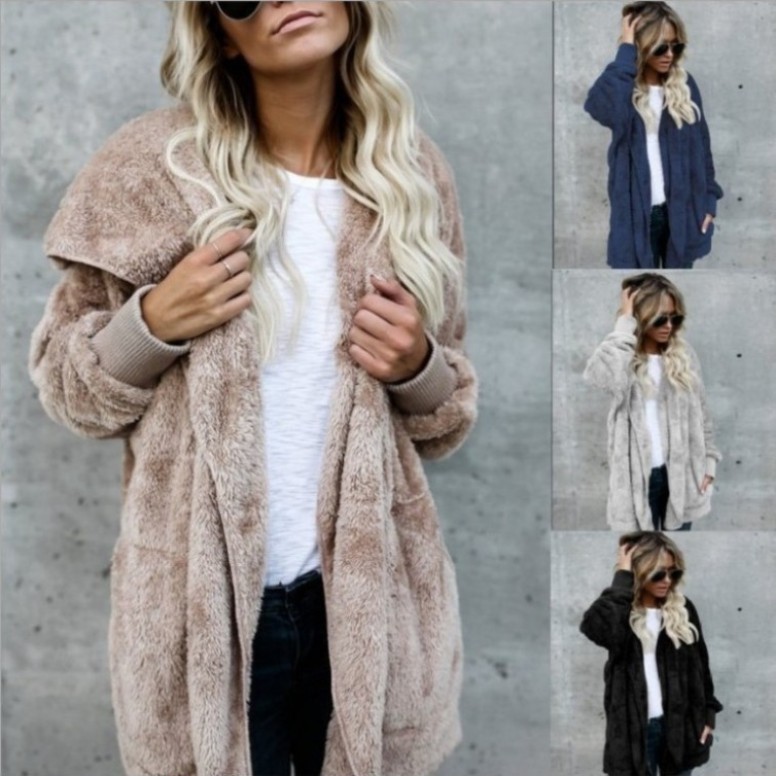Sherpa Coat Women - 暖かいプラッシュフェイクファーコート リバーシブル ソフトフェイクファーコート ミドル丈 サイドポケット付きフェイクファーコート 快適なシェルパジャケット