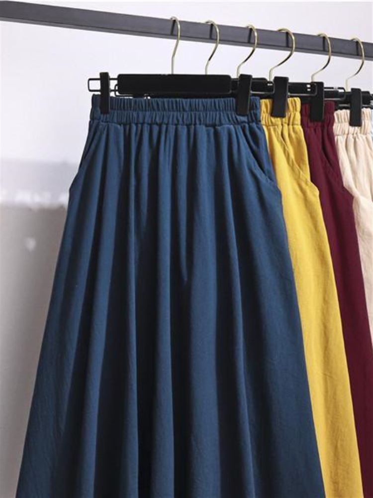 A-Line Skirt Midi - 2024年新作 ハイウエスト コットンリネン Aラインスカート レディース 夏