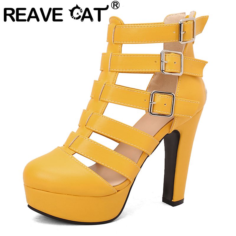 Women'S Fashion Belts - Reave cat-女性用の丸いつま先のチャンキーヒール,プラットフォーム12cm,3.5cm,ジッパー,ベルトバックル,大型サイズ48, 49, 50,高級デートシューズ