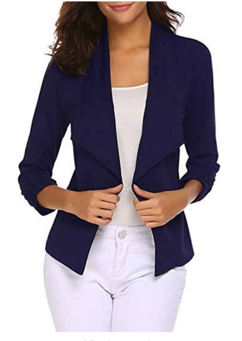 Velvet Blazer Women - 女性のカジュアルなオープンフロントブレザー,作業用オフィスジャケット,取り外し可能なショルダーパッド付きの3/4スリーブラペルコート