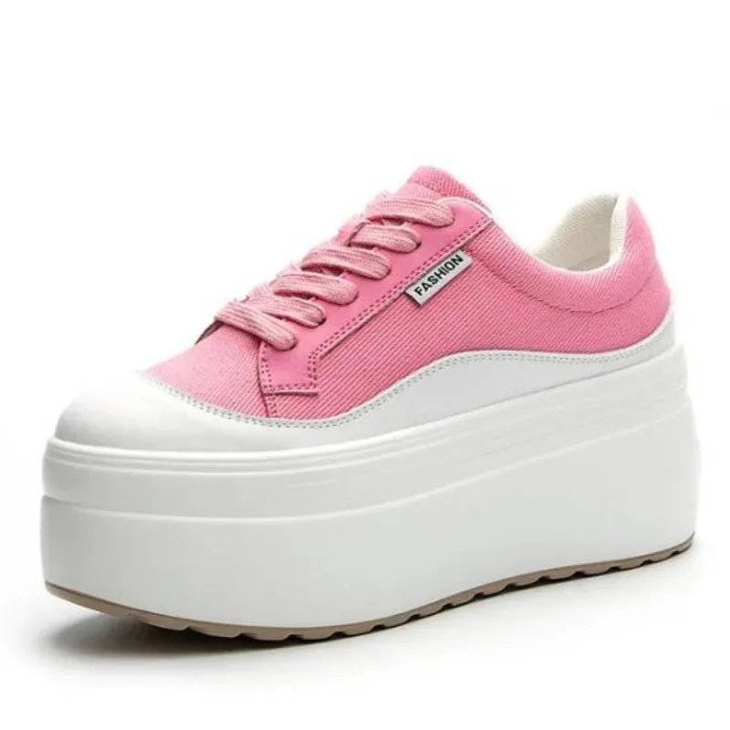 Sneakers Fashion Women - 女性用本革スニーカー,プラットフォームシューズ,隠しヒール,ピンクのウェッジ,さまざまな色,加硫,新しいファッション,8cm,夏