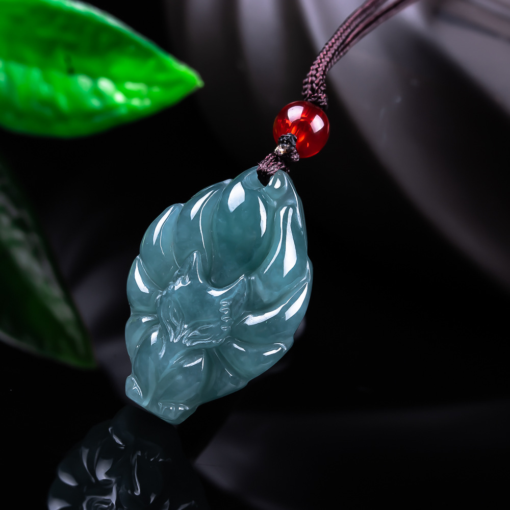 Trend Women Fashion - 天然ビルマ翡翠フォックスペンダントネックレスヴィンテージアクセサリー宝石本物の翡翠デザイナーファッションジュエリー女性へのギフト