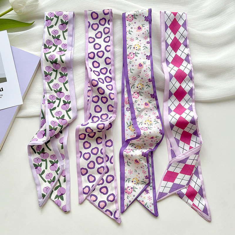 Women Fashion Necktie - 新作高級ナローショートレディースシルクスカーフヘアストリップシルクリボンスモールネックスカーフバッグハンドルリボンスカーフハンカチレディースネクタイ