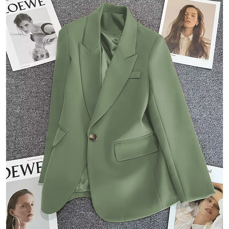 Velvet Blazer Women - グリーンスーツジャケット女性のファッショナブルなシングルボタン多用途春秋の新しいスタイル小さいサイズ高品質ポリエステルO2O限定