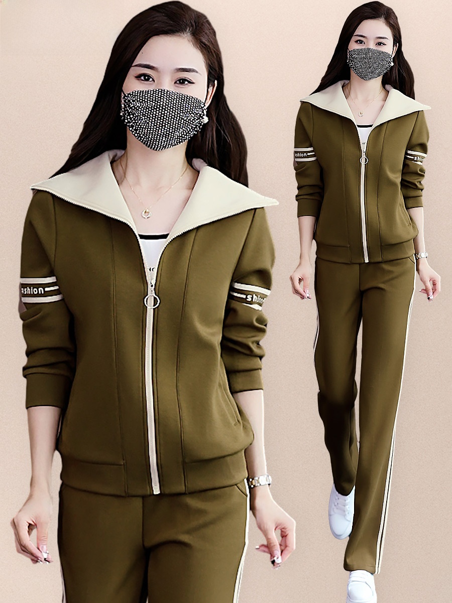 Women Fashion Over The Years - 女性用スリムジッパースポーツセット カジュアルでおしゃれなアンチエイジング長袖スウェット上下セット ポリエステル繊維