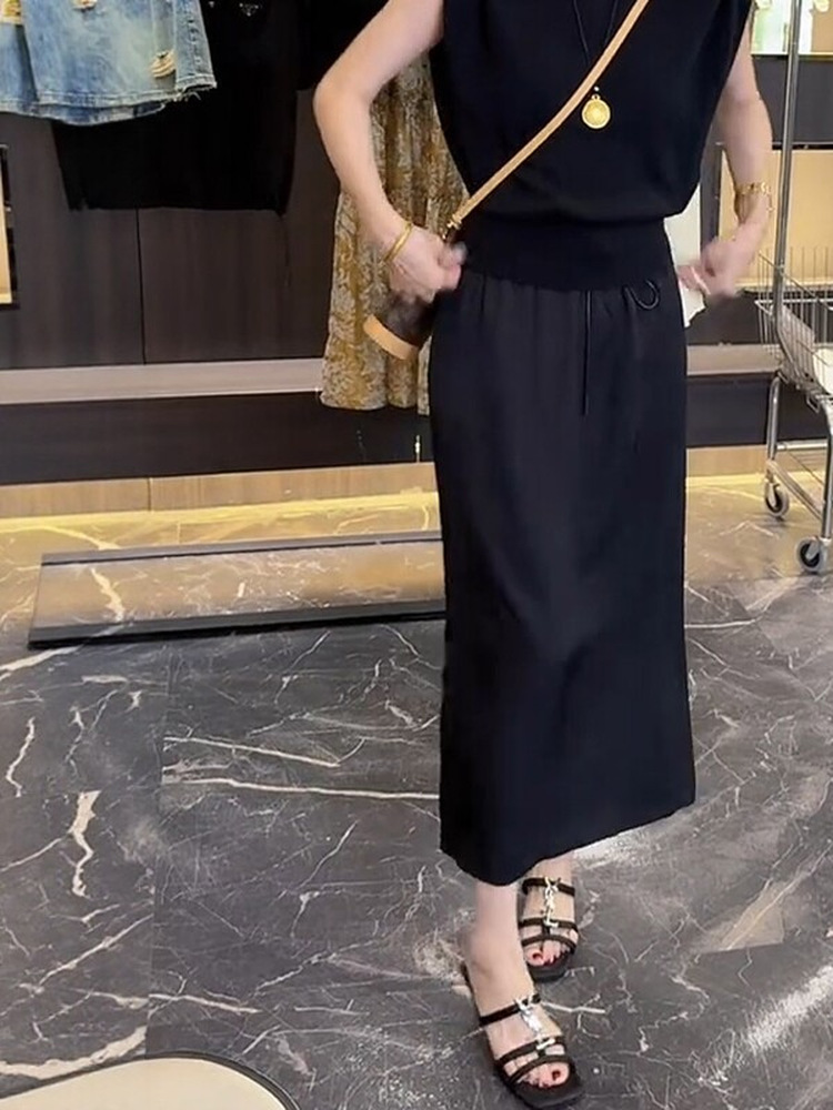 A-Line Skirt Midi - プラスサイズ レディース サテン Aライン ミディスカート 夏