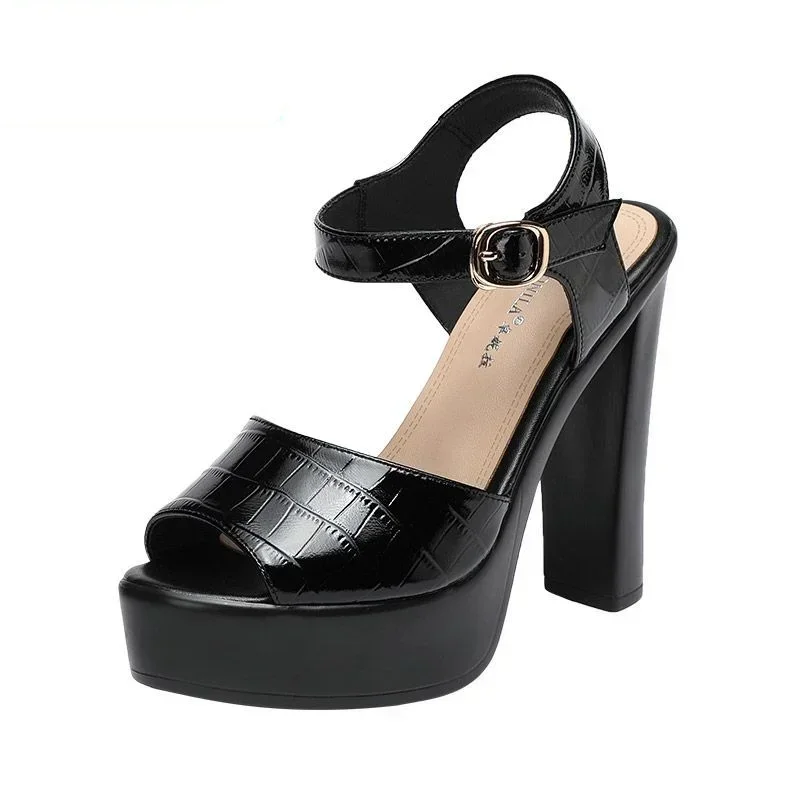 Women Fashion Korean - 10cm 13cm ファッション本革サンダル 厚底プラットフォームシューズ 夏 2025