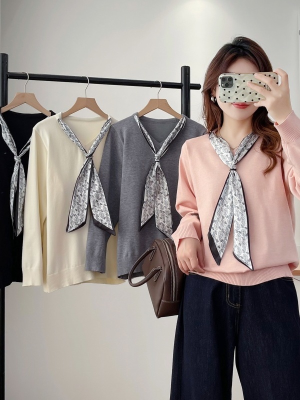 Women Fashion Over The Years - レトロファッションプラスサイズニットウェア サッシュ付き 長袖 Vネックセーター 200ポンド以上の女性向け 秋服