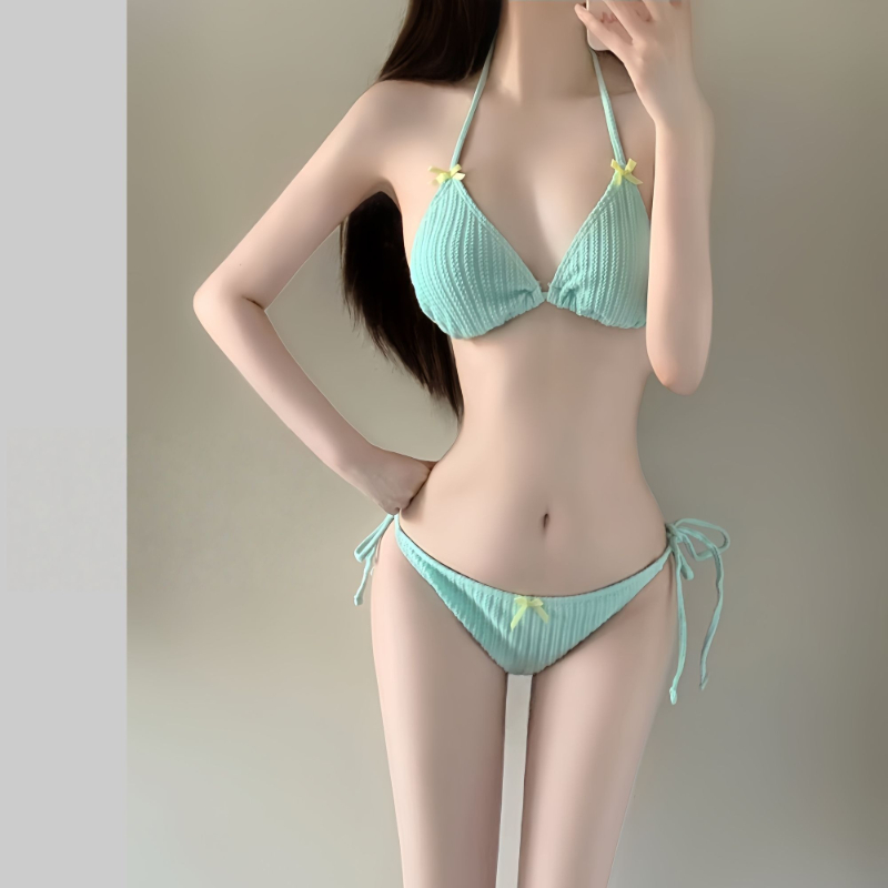 Women Fashion Korean - 2026年夏 レディース 長袖ビキニセット 韓国ファッション 可愛い女の子用水着 スリムビーチ水着