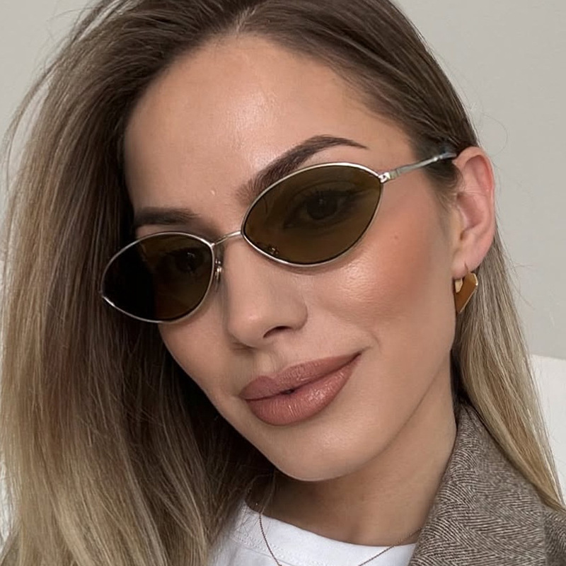 Women'S Fashion Eyewear - レトロなキャットアイ女性用サングラス、ブランドデザイン、オーバル型トレンドサングラス、メタルフレームヴィンテージアイウェア、男性用サングラス