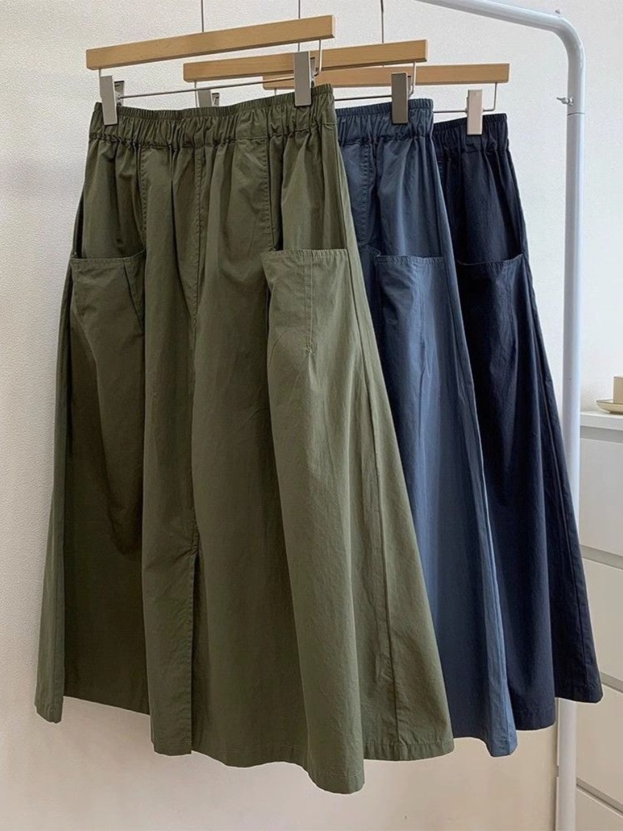 A-Line Skirt Midi - プラスサイズの女性用Aラインスカート、ハイウエスト、ミディ丈、ゆったりとしたフィット感、大きなポケット付き、夏のカジュアルスタイル、韓国風、無地