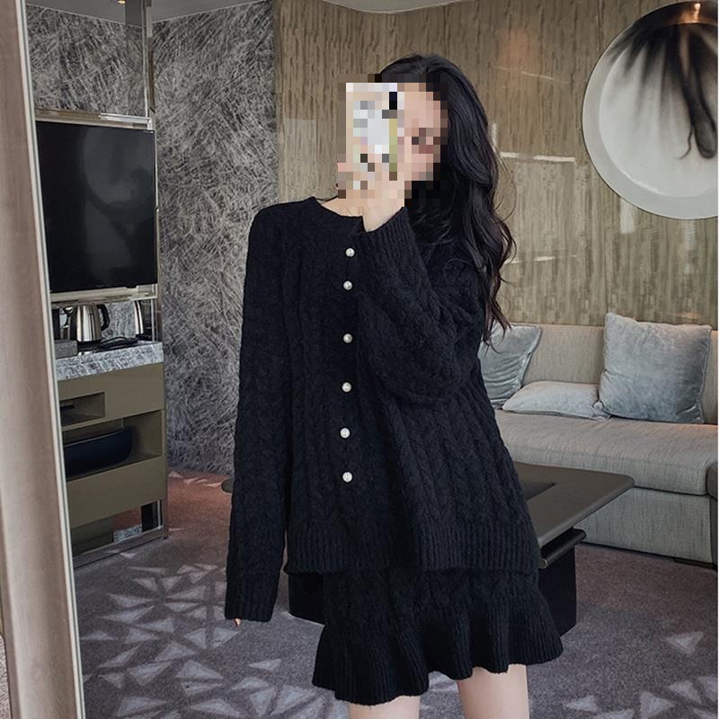 Women Fashion Korean - プレミアム韓国冬スタイルセット 厚手のニットセット 快適なオーバーサイズプルオーバーセット おしゃれなプリーツミニスカートのセット