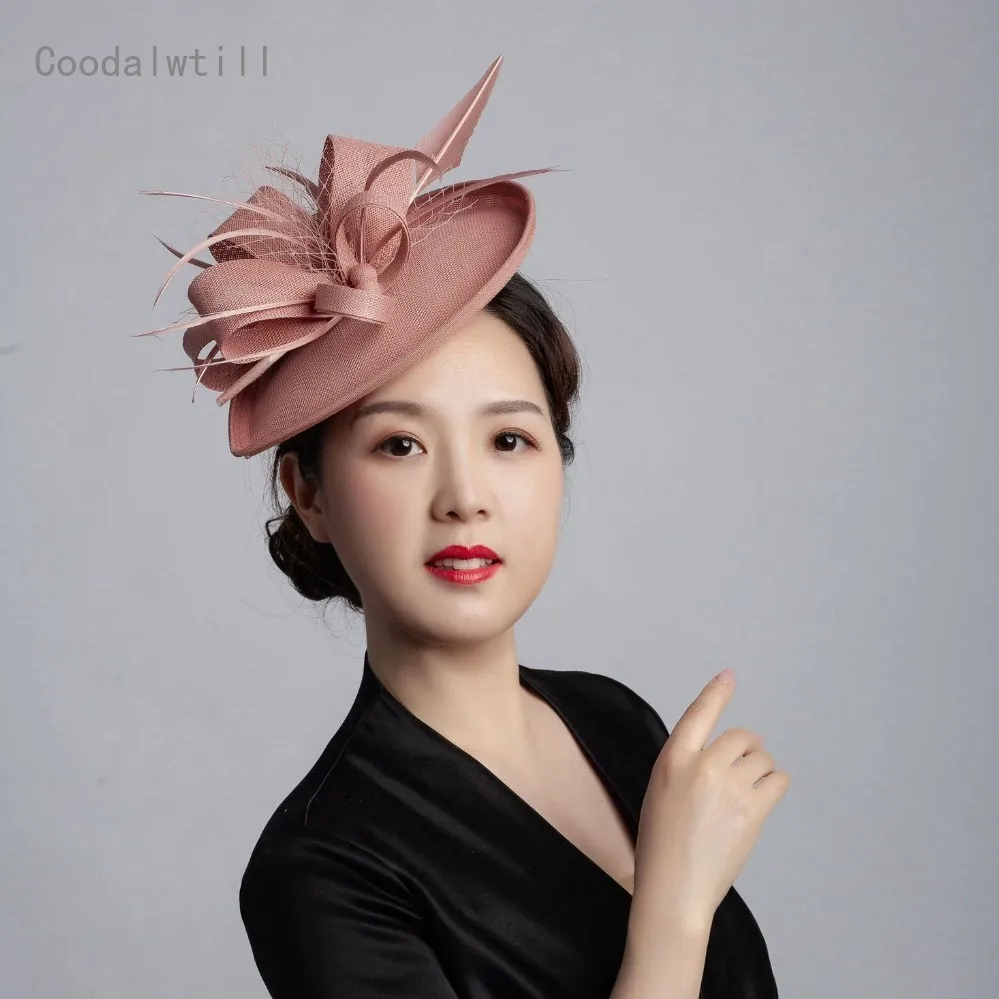 Women'S Fashion Melbourne - 女性のための結婚披露宴の日の帽子,女性のためのベールと羽のヘッドギア,プラチナカップの帽子,教会の日よけ帽