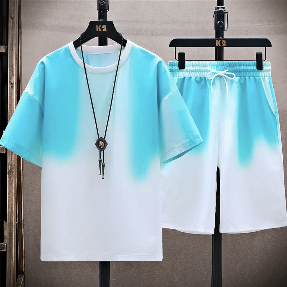 Women Fashion Korean - 新作夏物カップル向けアイスシルクセット、ゆったりとした韓国風カジュアルユニセックススポーツTシャツとショートパンツ、おしゃれで速乾性のある服