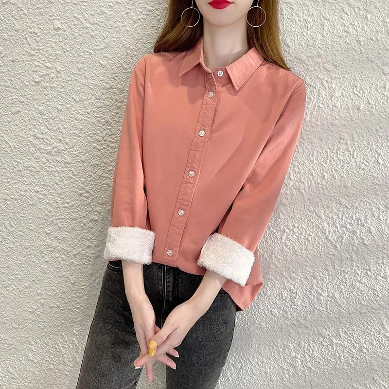 Velvet Blazer Women - ファッションベルベット暖かいシャツレディースブラウスシャツ2026秋冬新作厚手インナーシャツカジュアルシャツジャケット女性用