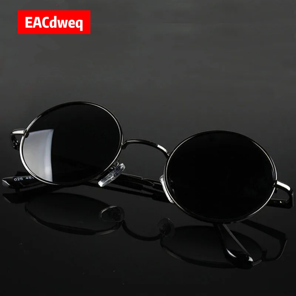 Women'S Fashion Eyewear - レトロヴィンテージラウンドサングラス男性ブランドデザイナーサングラス女性合金金属フレーム黒レンズ眼鏡運転 UV400