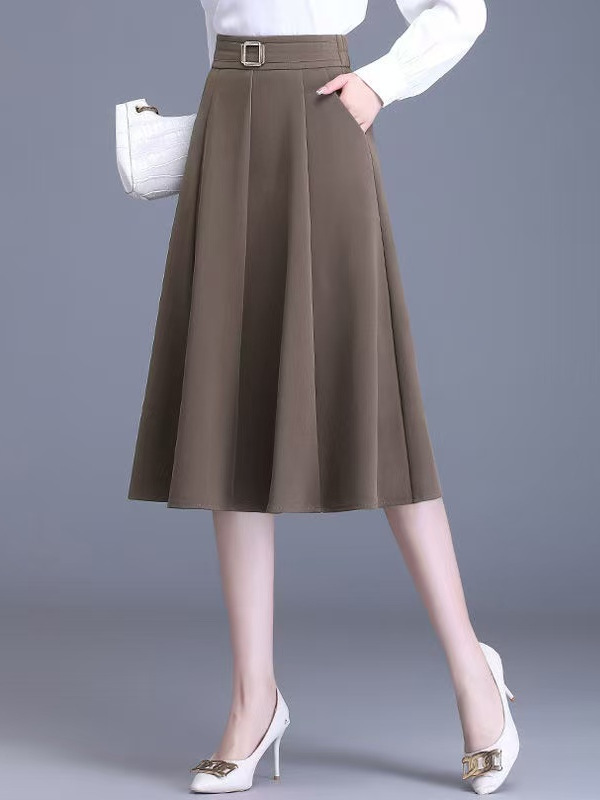 プラスサイズの女性のスリムフィット弾性ウエストミディスカート - A-Line Skirt Midi のレビューと価格