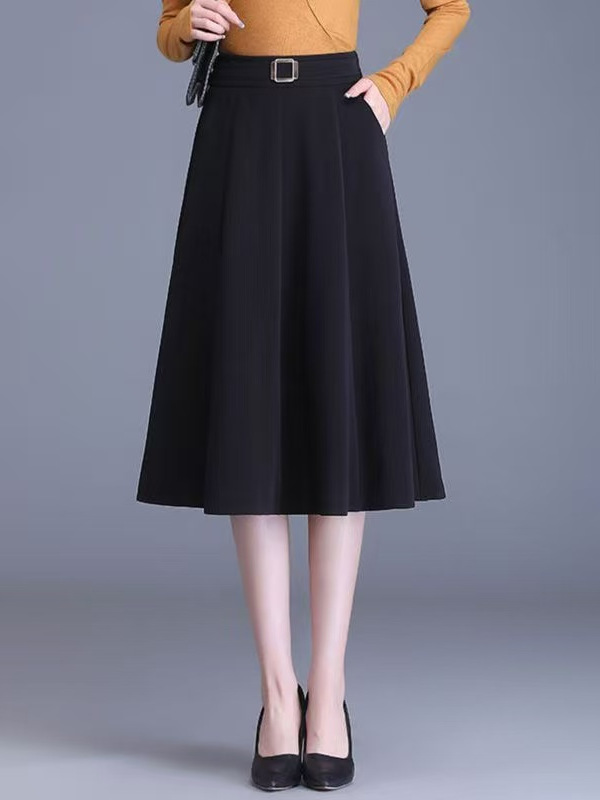 プラスサイズの女性のスリムフィット弾性ウエストミディスカート - A-Line Skirt Midi のレビューと価格