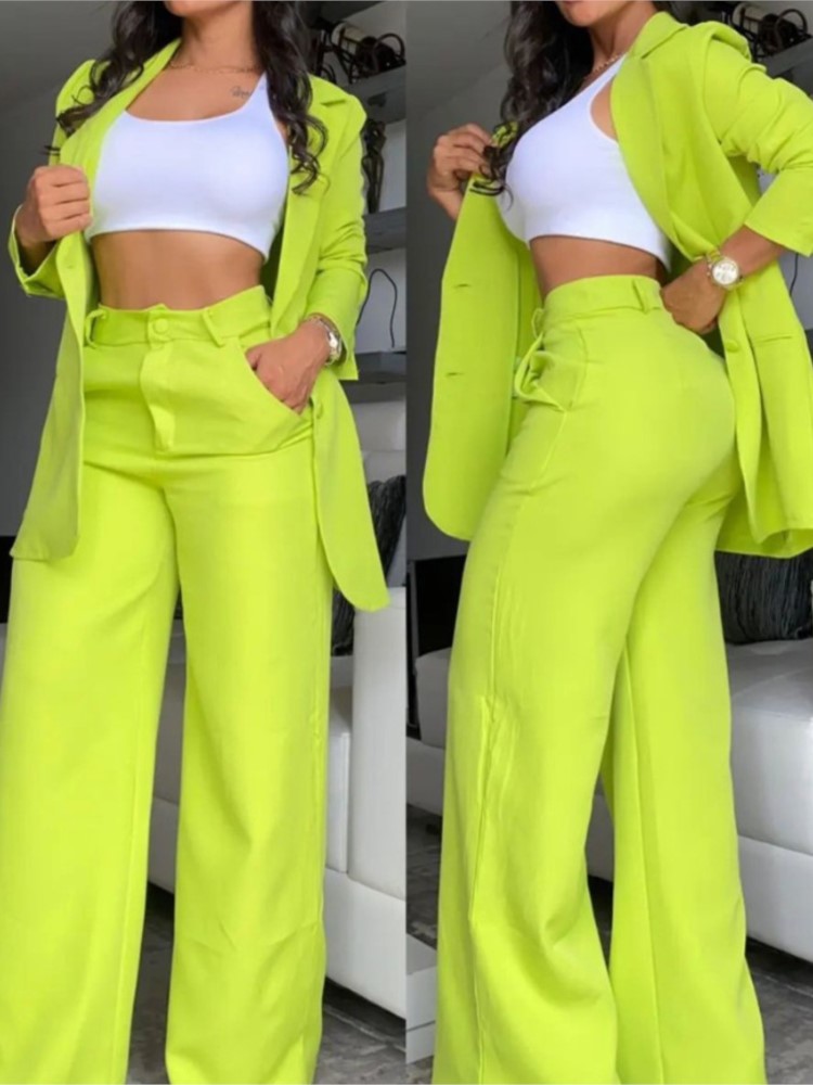 女性のためのエレガントなブレザーとズボンのセット,結び目の襟 - Wide Leg Palazzo Pants のレビューと価格