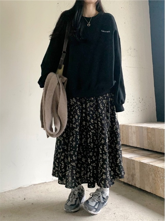 プラスサイズの女性のハイウエスト花柄ルーズフィットミディスカ - A-Line Skirt Midi のレビューと価格
