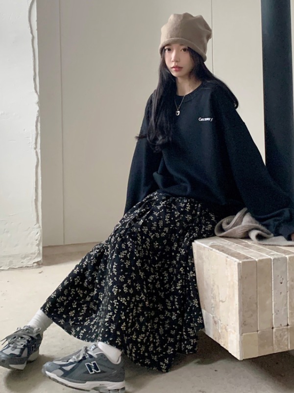 プラスサイズの女性のハイウエスト花柄ルーズフィットミディスカ - A-Line Skirt Midi のレビューと価格