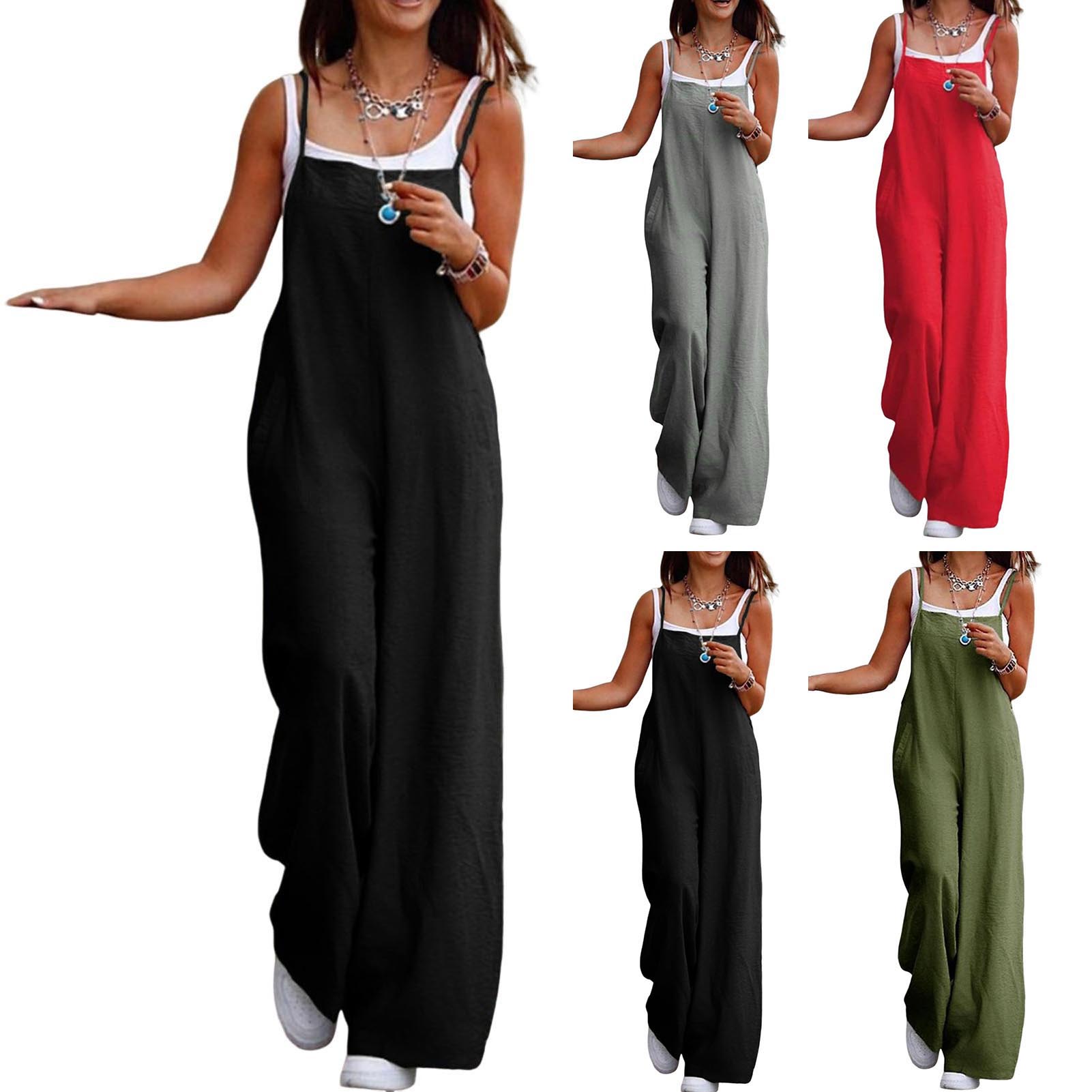 ルーズフィットの女性用ジャンプスーツ,細いストラップ付きのロ - Women'S Fashion Overalls のレビューと価格