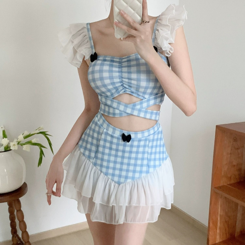 レディーススリミングホルター水着かわいいちょう結びレトロハイ - Women Fashion Korean のレビューと価格