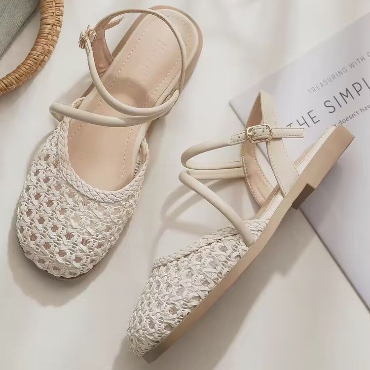 女性用フレンチスタイルクローズドトゥサンダル、夏用中空シング - Women Fashion Outfits のレビューと価格