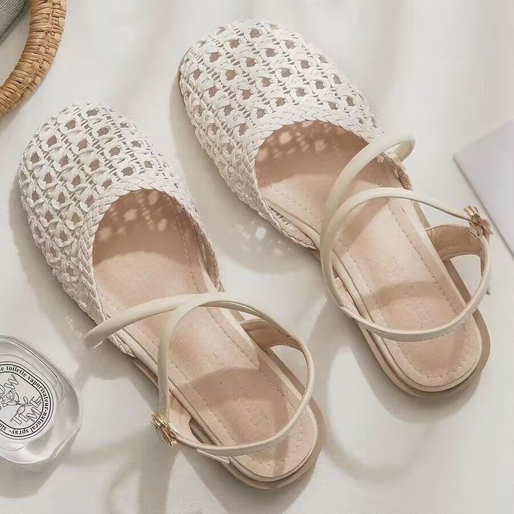 女性用フレンチスタイルクローズドトゥサンダル、夏用中空シング - Women Fashion Outfits のレビューと価格