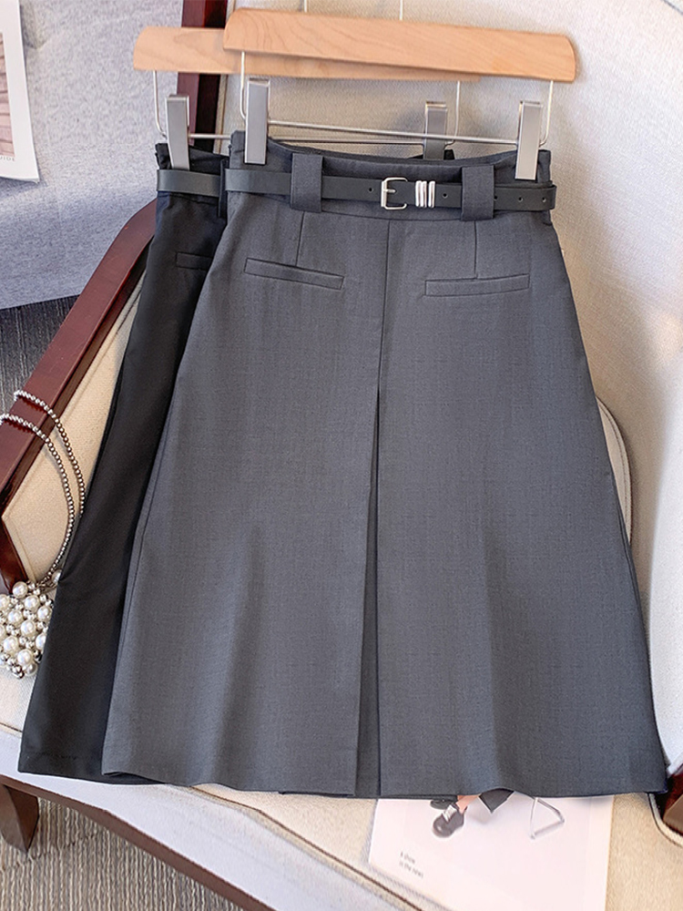 グレースーツハーフスカート女性の春秋ハイウエストミディカジュ - A-Line Skirt Midi のレビューと価格