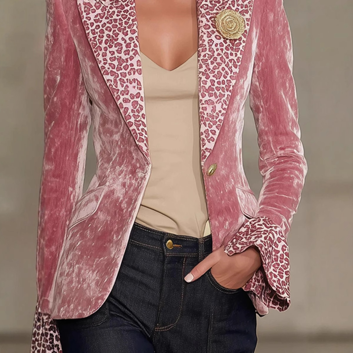 女性ベルベットブレザーヒョウ柄ラペルカフシングルボタンスーツ - Velvet Blazer Women のレビューと価格