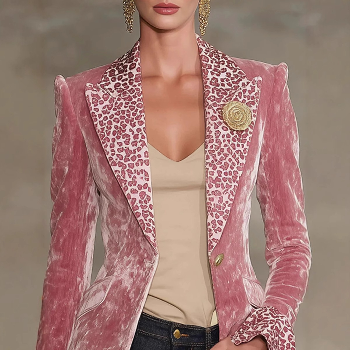 女性ベルベットブレザーヒョウ柄ラペルカフシングルボタンスーツ - Velvet Blazer Women のレビューと価格