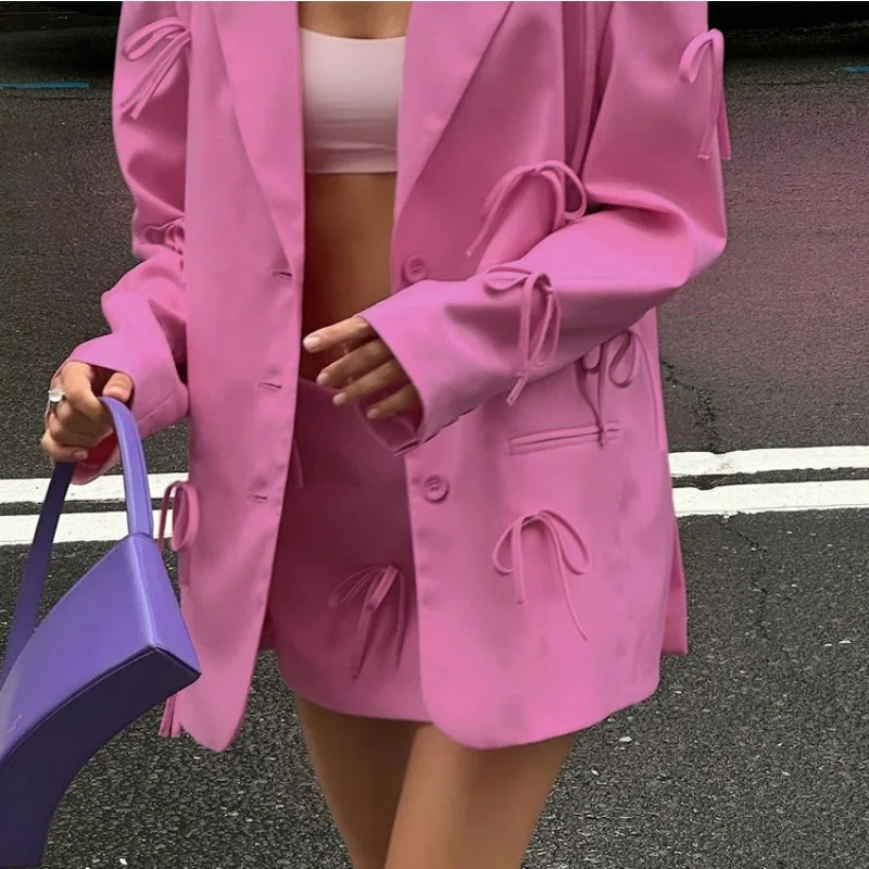 女性用シングルブレストスーツ,ピンクのリボンブレザー,長袖ジ - Velvet Blazer Women のレビューと価格