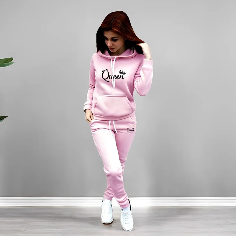 レディーストラックスーツ クイーンレタープリント フード付き - Women Fashion Outfits のレビューと価格