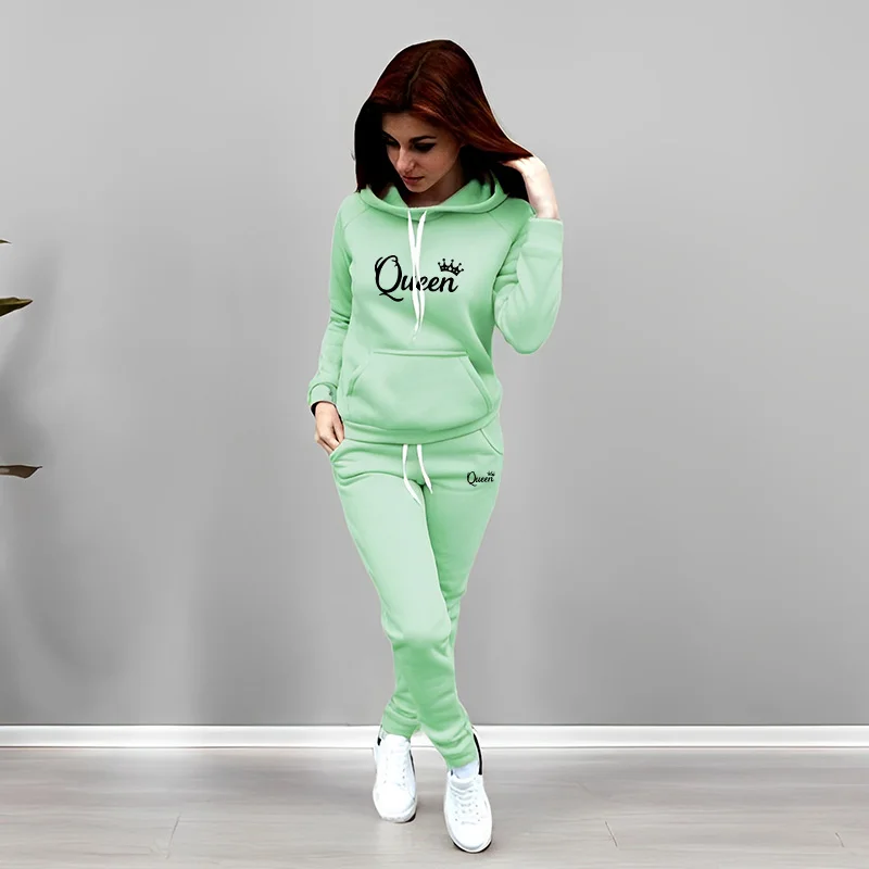 レディーストラックスーツ クイーンレタープリント フード付き - Women Fashion Outfits のレビューと価格