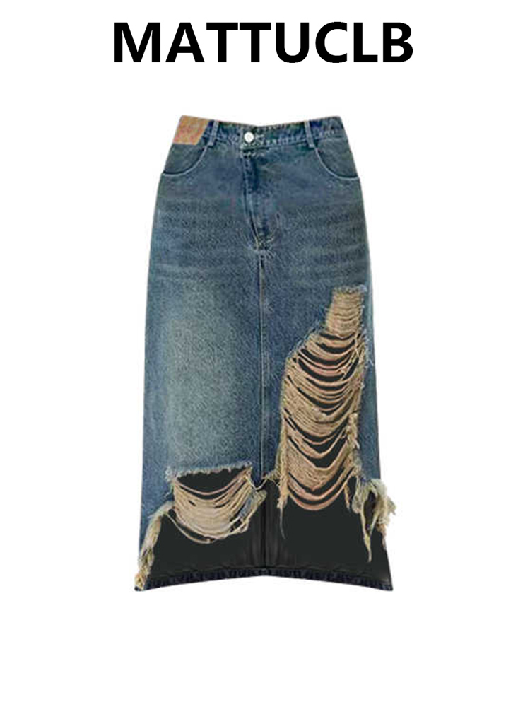 2000年代風ミディ丈スカート ダメージデニムスカート KP - A-Line Skirt Midi のレビューと価格