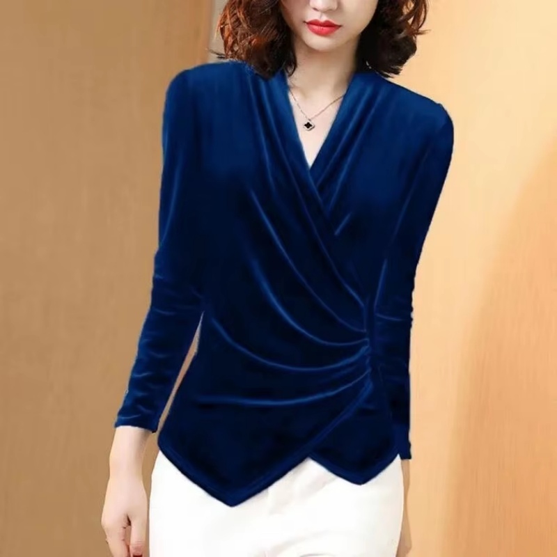 レディースブラウス 2026年秋 ゴールドベルベットシャツ  - Velvet Blazer Women のレビューと価格