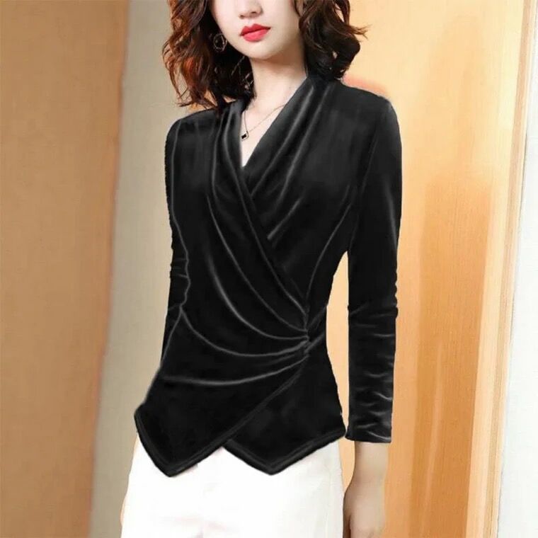 レディースブラウス 2026年秋 ゴールドベルベットシャツ  - Velvet Blazer Women のレビューと価格