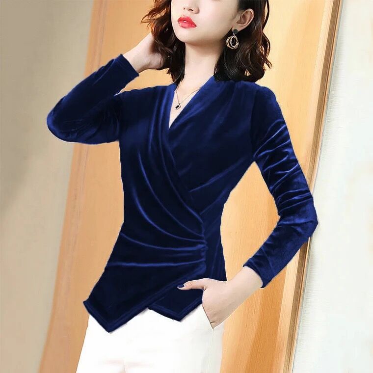 レディースブラウス 2026年秋 ゴールドベルベットシャツ  - Velvet Blazer Women のレビューと価格