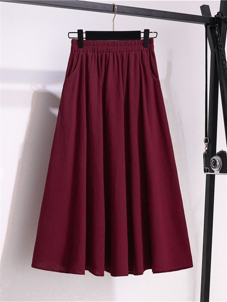 2024年新作 ハイウエスト コットンリネン Aラインスカー - A-Line Skirt Midi のレビューと価格
