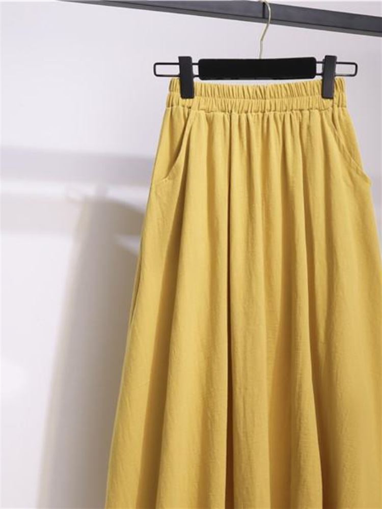 2024年新作 ハイウエスト コットンリネン Aラインスカー - A-Line Skirt Midi のレビューと価格
