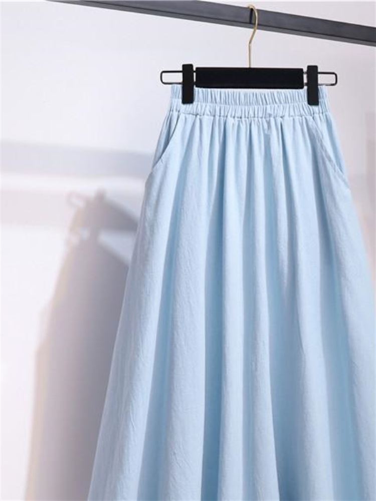 2024年新作 ハイウエスト コットンリネン Aラインスカー - A-Line Skirt Midi のレビューと価格