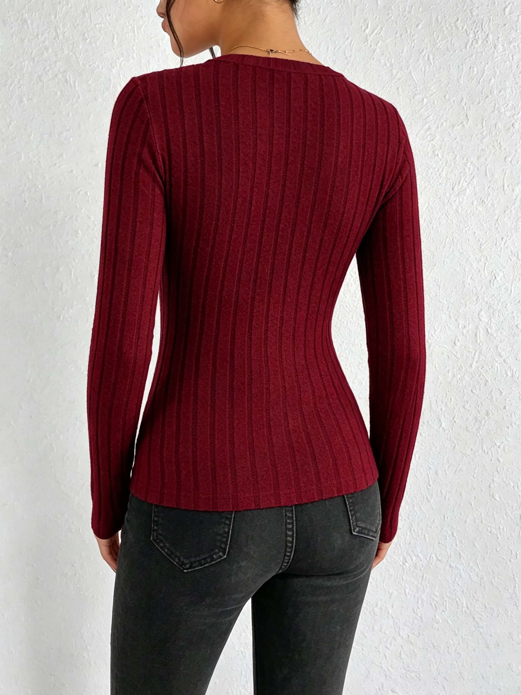 レディース無地Vネックリブニットトップ、スリムフィットストレ - Trend Women Fashion のレビューと価格