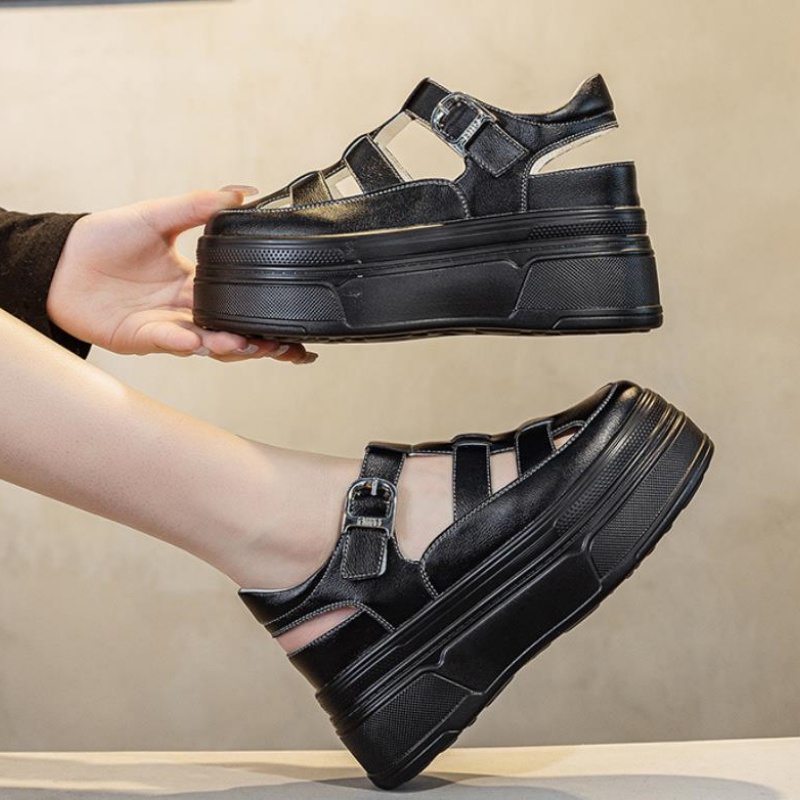 8.5 センチメートル中空フル牛本革女性の夏の靴プラットフォ - Sneakers Fashion Women のレビューと価格