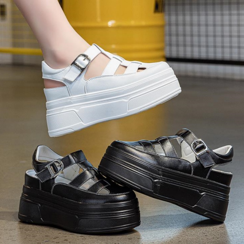 8.5 センチメートル中空フル牛本革女性の夏の靴プラットフォ - Sneakers Fashion Women のレビューと価格